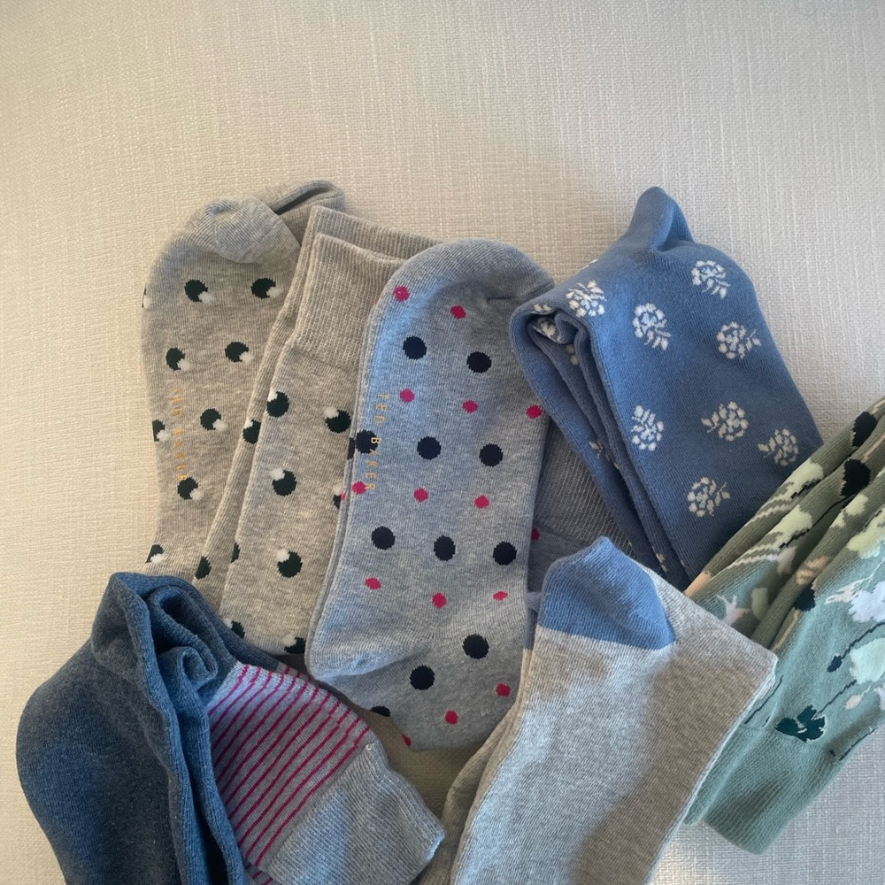 Ted Baker London Polka Dot and Floral Socks - Gray, Blue, Pink